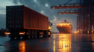 lorry with container at container terminal